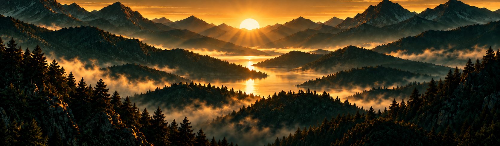 Sunrise over a mountain valley